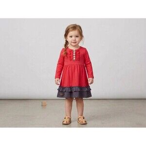 Matilda Jane Toddler Red Ruffle Dress Size 2T Cottagecore Boho Wood Button